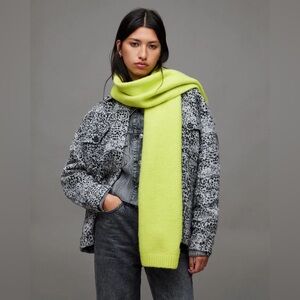 Allsaints Brushed Knit Scarf in FLURO YELLOW